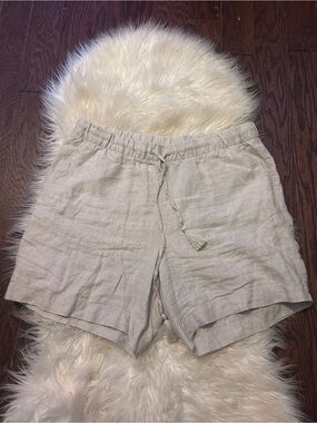 Tabots Light Beige Linen Drawstring Shorts